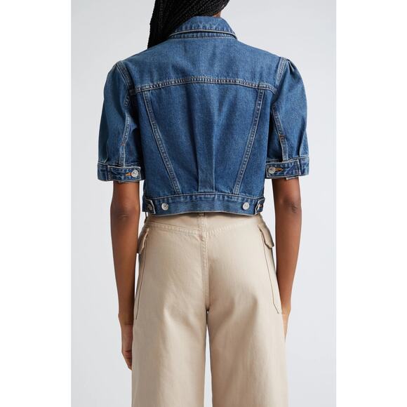 Veronica Beard Raina Blue Jean Denim Cropped Jacket Short Puff Sleeve | XL - Picture 8 of 13